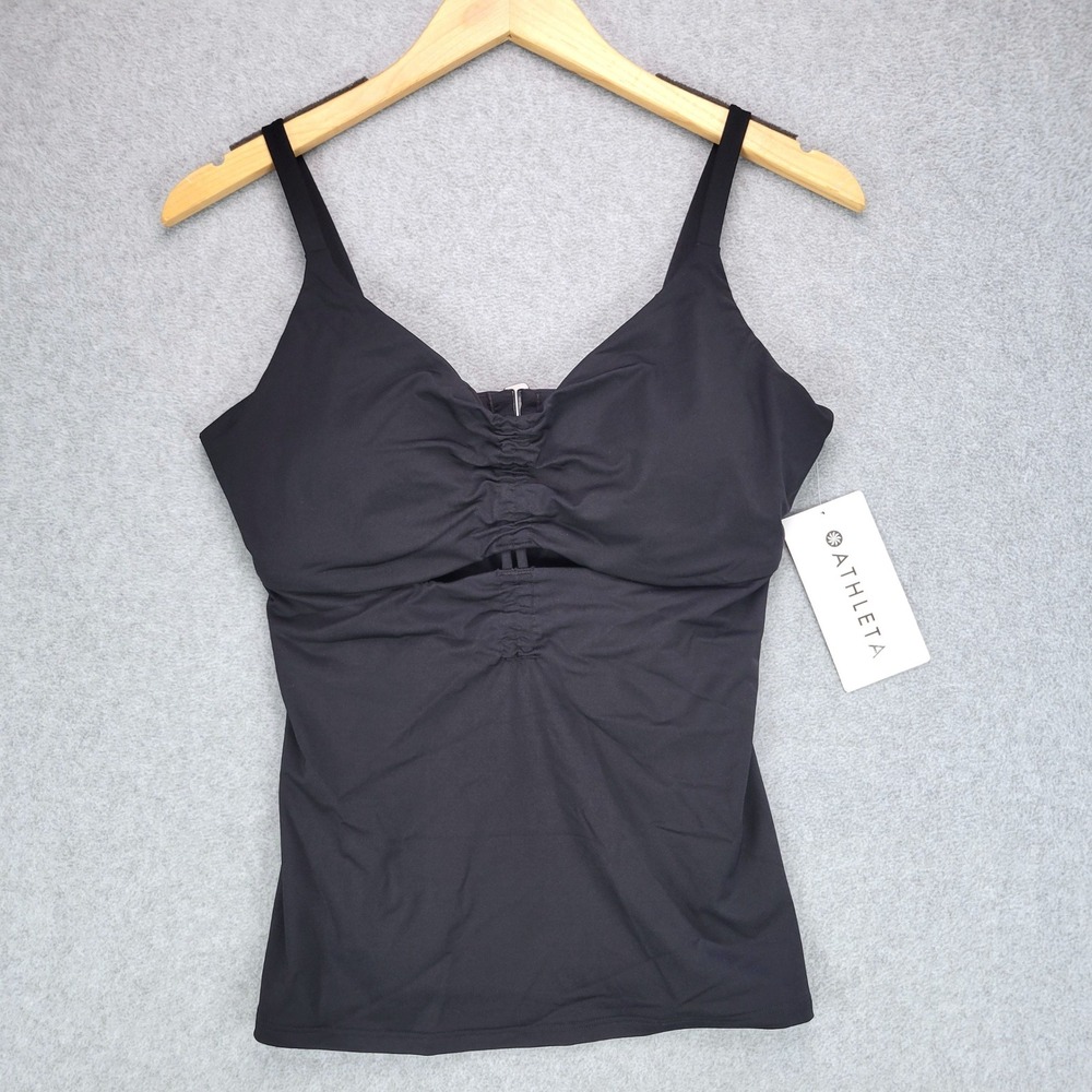 Athleta Villa Bra Cup Tankini Women 36D/DD Black Underwire Swim Top NEW